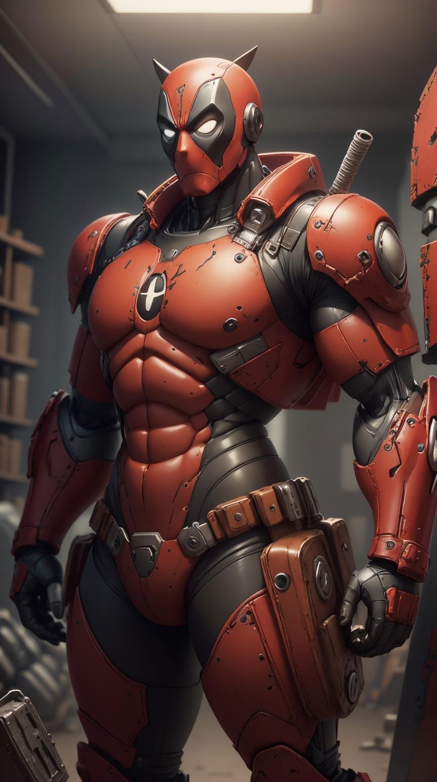 <lora:DeadpoolStyle:1> DeadpoolStyle mech, (leather:0.6), (Masterpiece:1.3) (best quality:1.2) (high quality:1.1)