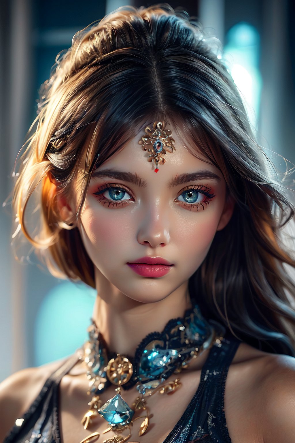 (masterpiece, high quality:1.5), 8K, HDR, 
1girl, well_defined_face, well_defined_eyes, ultra_detailed_eyes, ultra_detailed_face, by FuturEvoLab, 
ethereal lighting, immortal, elegant, porcelain skin, jet-black hair, waves, pale face, ice-blue eyes, blood-red lips, pinhole photograph, retro aesthetic, monochromatic backdrop, mysterious, enigmatic, timeless allure, the siren of the night, secrets, longing, hidden dangers, captivating, nostalgia, timeless fascination, Edge feathering and holy light, Exquisite face, Exquisite face, Exquisite face,Exquisite face,Edge feathering and holy light