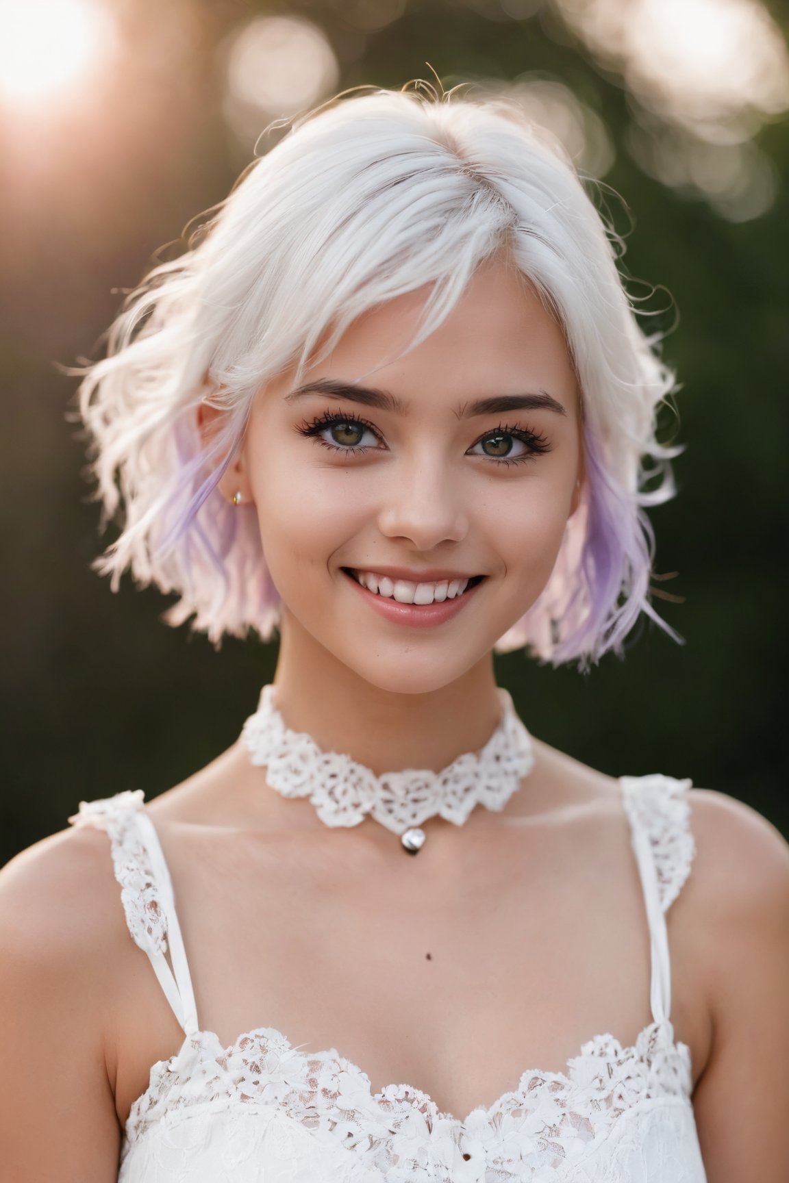 1girl,  heart-shaped pupils,  fingernails,  white hair,  purple eyes,  (blush:1.1),  choker,  upper body,  trembling,  sweat,  sweatdrop,  heart,  (medium breasts:0.6),  love,  heart,  crop top,  happy,  smile,  lace,  bokeh,  (freckles:0.8),  natural skin texture,  black and white portrait,<lora:EMS-214268-EMS:0.800000>