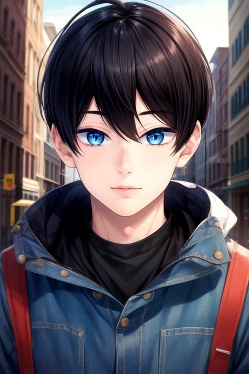 (best quality:1.1), (masterpiece:1.4), photorealistic, 1boy, solo, male focus, looking at viewer, , , , , <lora:mikoto_yuzuki:0.78>, mikoto_yuzuki, black hair, blue eyes, short hair, , wasteland, 16k resolution