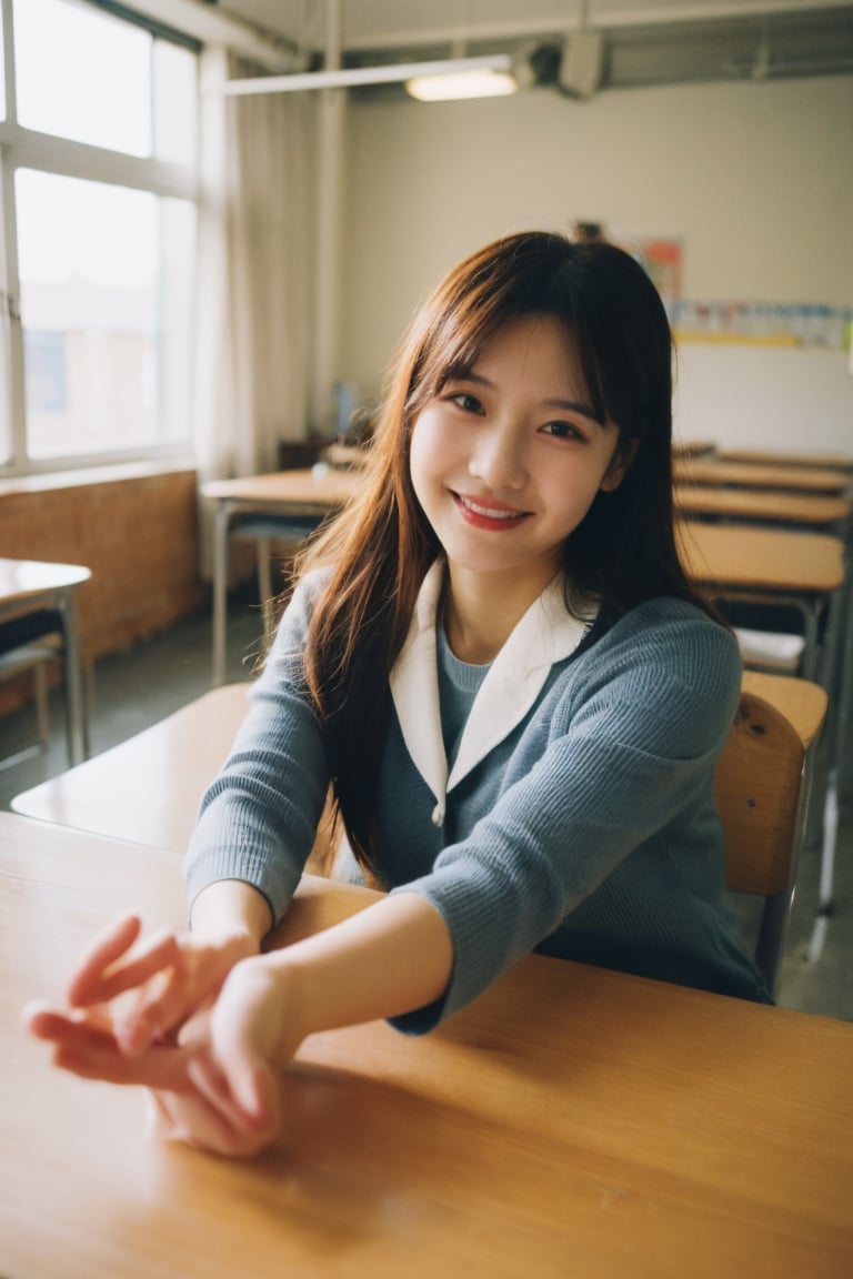  best quality, masterpiece, ultra high res,
A masterpiece capturing the beauty of a high school girl in the best quality and ultra high resolution. The detailed description focuses on specific image details, showcasing the girl's youthful charm, radiant smile, and stylish attire. The scene is set in a typical high school classroom, with students engaged in learning activities in the background. The atmosphere exudes a sense of youthful energy and optimism, creating a warm and inviting ambiance. The photography employs professional techniques, utilizing creative angles and compositions to highlight the girl's natural beauty and confidence.