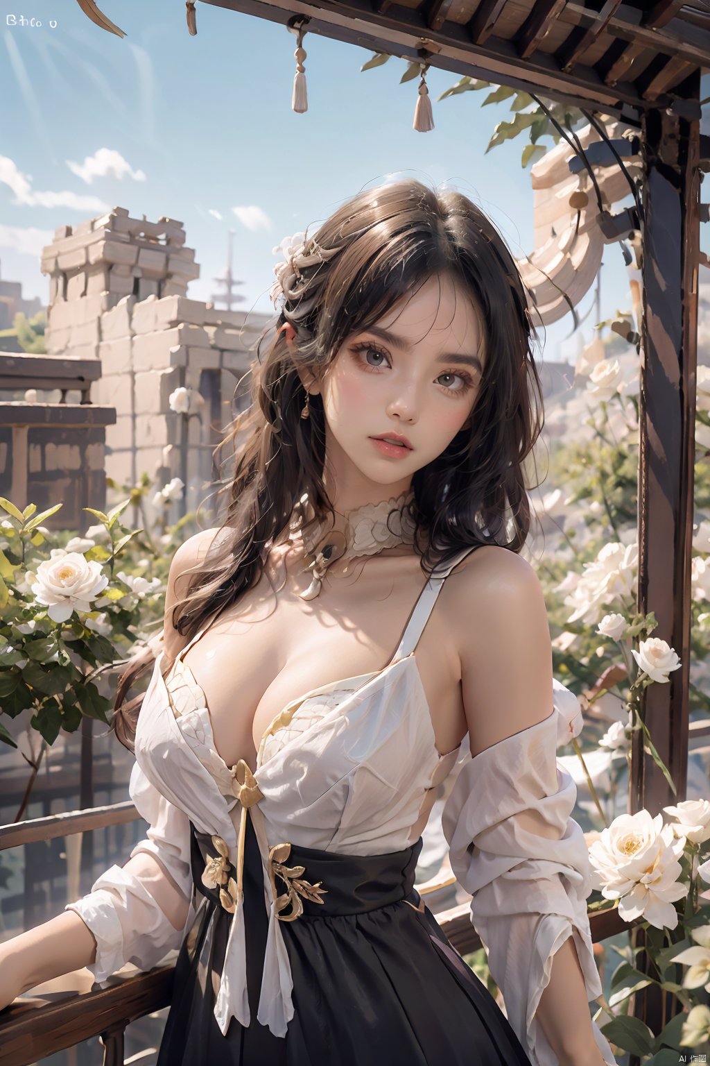  curlies,Eyes are exquisite and delicate,Wearing glasses and light hair,White sexy open chest sweater,Exposed busts,Leather hip skirt, Face Score, light master, monkren, bailing_metal, Flower Tunnel, Nebula, ajkds