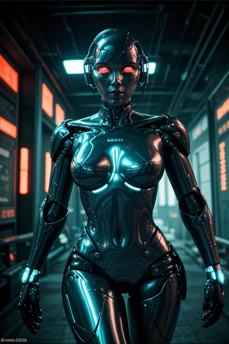 (best quality,4k,8k,highres,masterpiece:1.2),ultra-detailed,(realistic,photorealistic,photo-realistic:1.37),robot,cyborg,girl,robotic body,beautiful detailed eyes,beautiful detailed lips,extremely detailed eyes and face,longeyelashes,mechanical parts,digital circuit patterns,shiny metallic surface,cool futuristic hairstyle with neon highlights,glowing LED lights integrated into the body,sleek and slim robotic limbs,high-tech sensors enhancing human abilities,metallic armor providing protection,powerful and agile movements,graceful and confident posture,cybernetic enhancements on her face,expressive and captivating robotic expressions,interactions with technology and machines,advanced AI enabling intelligent decision-making,holographic projections surrounding her,futuristic landscape as the backdrop,underground cityscape with neon lights,sci-fi atmosphere with flying vehicles and futuristic architecture,vivid colors and contrasting neon hues,ambient lighting creating a dramatic effect