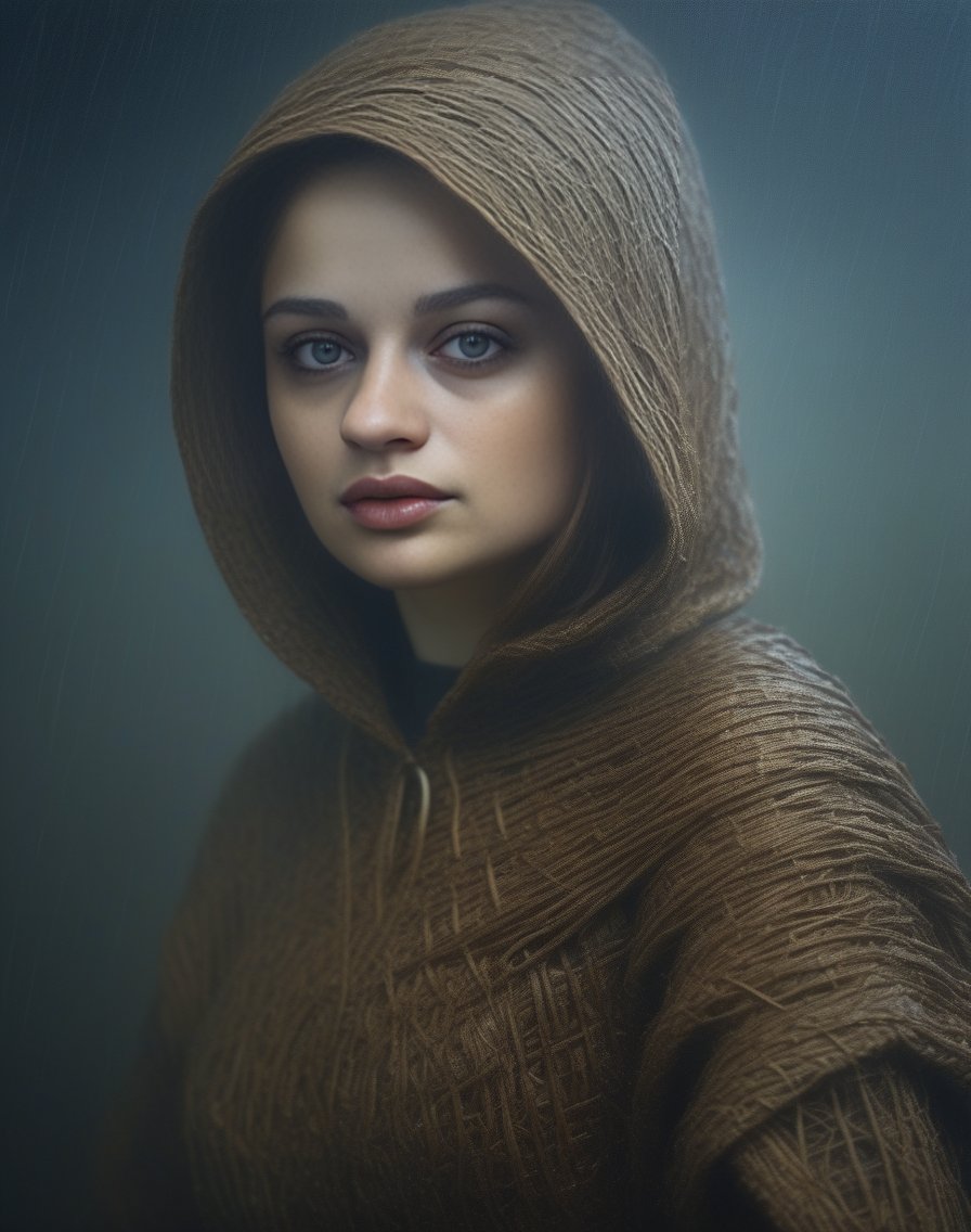 JoeyKing, portrait,close up of a Impressionist Woman, wearing Thief costume, Foggy conditions, Lowbrow Art, soft light, Velvia, made of Rattan, professional, art by Tomasz Alen Kopera,  <lora:JoeyKingSDXL:1>