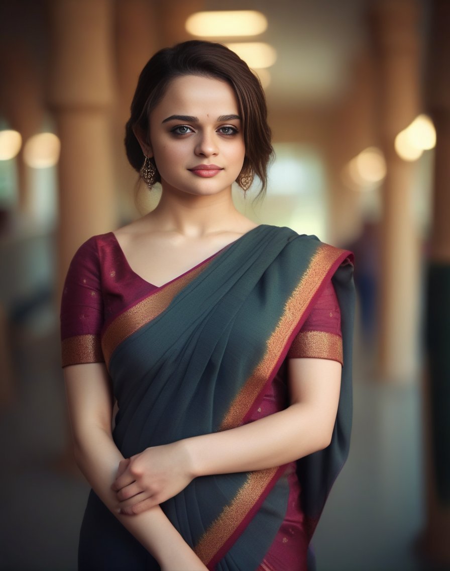 JoeyKing,<lora:JoeyKingSDXL:1>,woman wearing saree, background blur, portrait, sharp, detailed, uhd, realistic, masterpiece