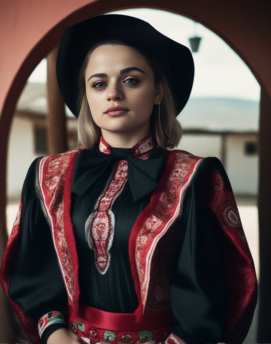 JoeyKing, photograph, Secret Burundian Female, wearing Albanian Mexican charro suit, inside a Satin Portal, deep focus, natural lighting, film grain, Sony A9 II, Depth of field 270mm, <lora:JoeyKingSDXL:1>