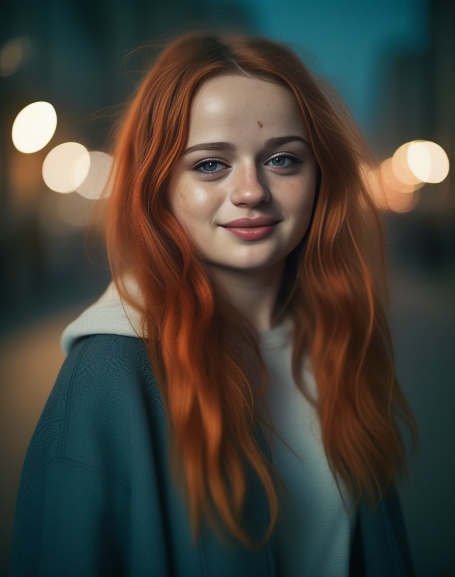 JoeyKing,<lora:JoeyKingSDXL:1>, cinematic photo (art by Mathias Goeritz:0.9) , photograph, Lush Girlfriend, looking at the camera smiling, Rich ginger hair, Winter, tilt shift, Horror, specular lighting, film grain, Samsung Galaxy, F/5, (cinematic still:1.2), freckles . 35mm photograph, film, bokeh, professional, 4k, highly detailed