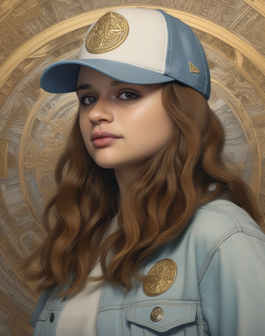 JoeyKing, portrait, hyper detailed,close up of a Female, Architect, Hero pose, Trucker hat, Light, matte, National Geographic, art by Victor Horta,  <lora:JoeyKingSDXL:1>