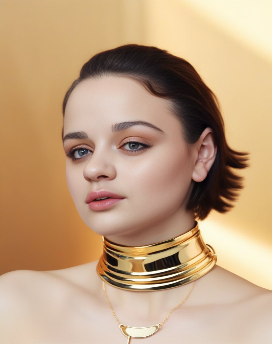 JoeyKing,<lora:JoeyKingSDXL:1>,  a woman wearing a gold choker, gold collar, wearing gold detailed choker, gold choker, gold detailed collar, golden collar, choker on neck, gold glow, wearing steel collar, wearing choker, wearing collar on neck, collar on neck, attractive neck, choker, smooth gold skin, draped in shiny golden oil, choker around neck, smooth golden skin