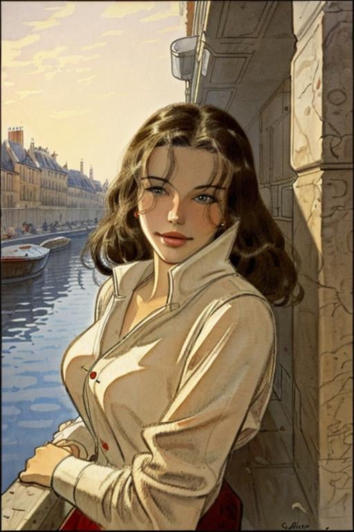 a woman, illustration by Jean-Pierre Gibrat <lora:gibrat_2:1>