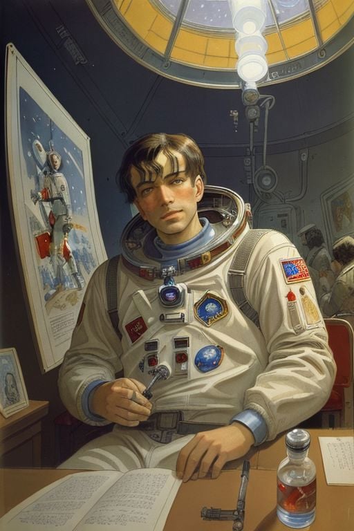Science fiction, cosmonauts, illustration by Jean-Pierre Gibrat