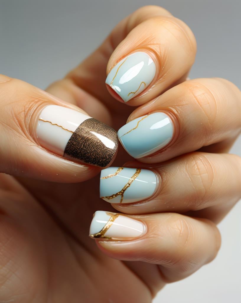 close-up of kintsugi fingernail polish <lora:kintsugi:1>