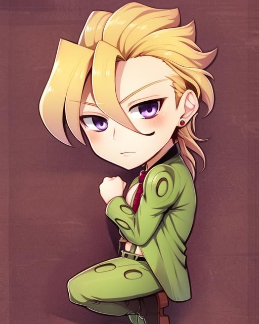 1boy, fugojojo, purple eyes, BREAK (blonde hair), halfbody, hq, hi res, amazing artwork, pixiv, chibi, cute,  <lora:fugojojo-000006:0.9>