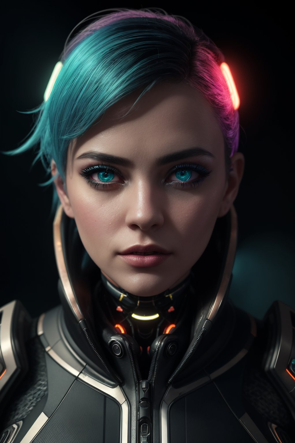 (best quality, 4k, 8k, highres, masterpiece:1.2), ultra-detailed, (realistic, photorealistic, photo-realistic:1.37), cyborg, 1girl, neon hair, niji style, futuristic, electric atmosphere, vibrant colors, glowing lights, metallic reflections, digital enhancements, energetic pose, eye-catching, artificial intelligence, tech-inspired, fluid motion, dynamic composition, sci-fi elements, urban setting, gritty background, dystopian vibes, edgy fashion, cyberpunk aesthetics, holographic effects, retro-futurism, synthetic beauty, neon signs, rich textures, immersive experience, advanced technology, cybernetic enhancements, otherworldly, expressive eyes, mechanical details, modern art, unique perspective, experimental, cosmic energy, nanoscale implants, ethereal presence, augmented reality, creative expression, limitless possibilities