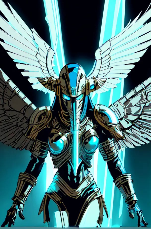 1girl, warrior of horus,(bird head shaped helmet, long beak) futuristic Egypt, egyptian armor, , stargate (attack, from above) volumetric light, glowing armor, glowing eyes, wings solo, dramatic lighting high contrast, negative space (art by Hubert de Givenchy Todd McFarlane ) (masterpiece, best quality:1.3),
