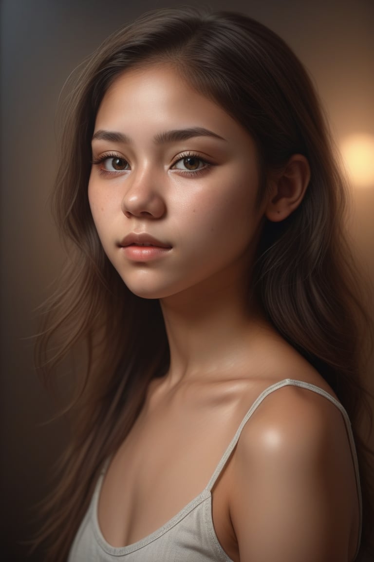 professional photograph of a mestiza young woman indoors, headshot,
hyperrealistic, masterpiece, 8k, trending on artstation, centerfold, hazy atmosphere,
18yo, 1girl, profile,more detail XL  ,1girl,yoko