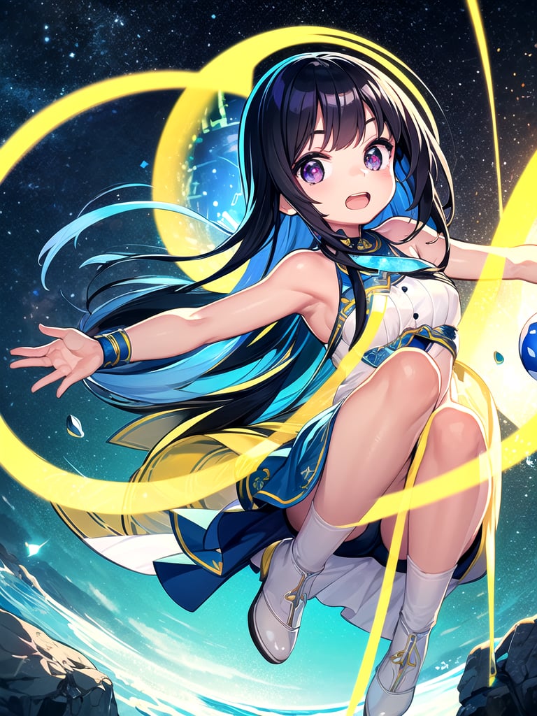 masterpiece,best quality,highly detailed, 1girl, solo, aura, open mouth, charging blue energy ball holding double hands, space