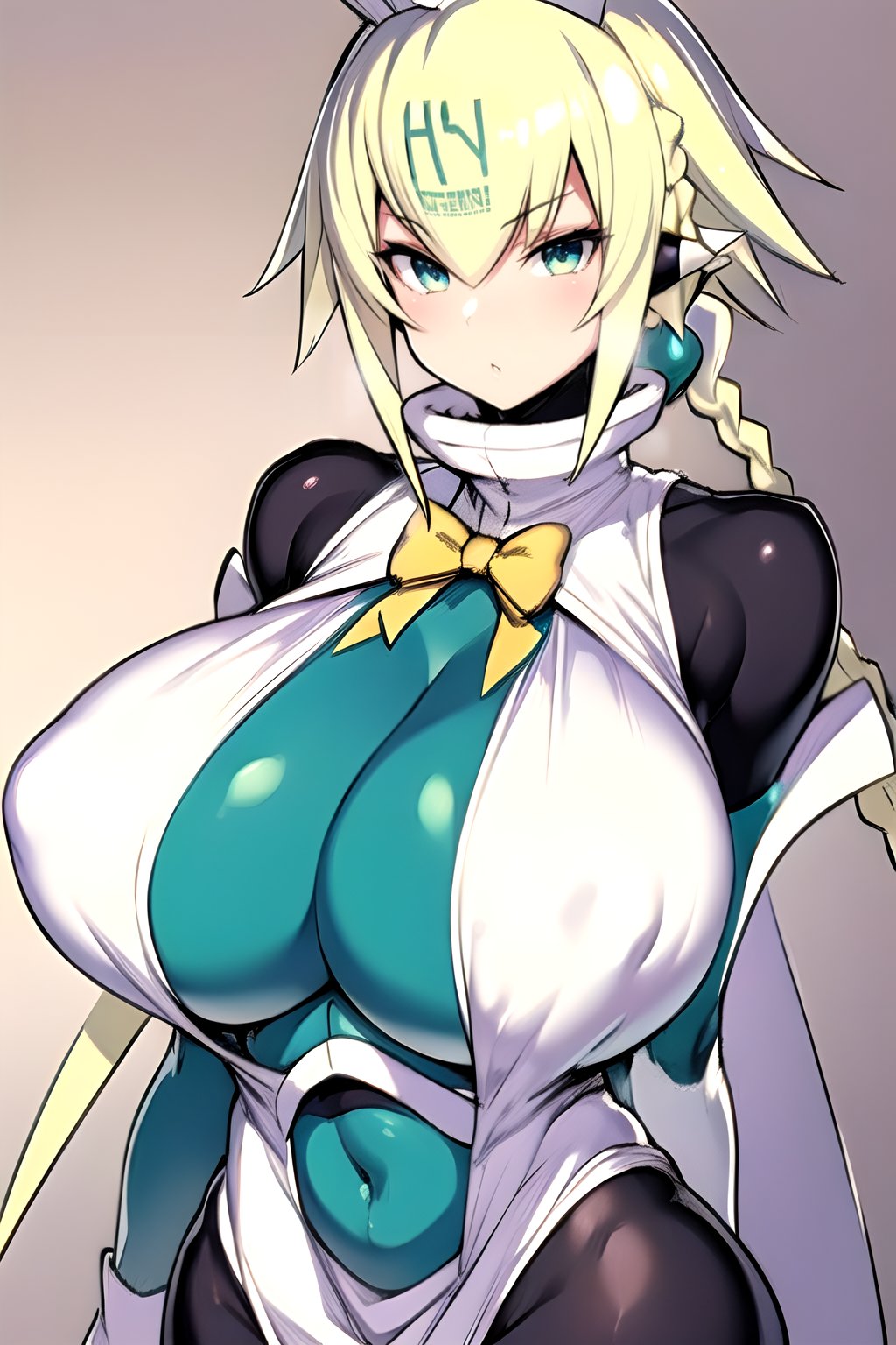 emera, huge breasts, perfect breasts, blonde hair, braid, twin tails