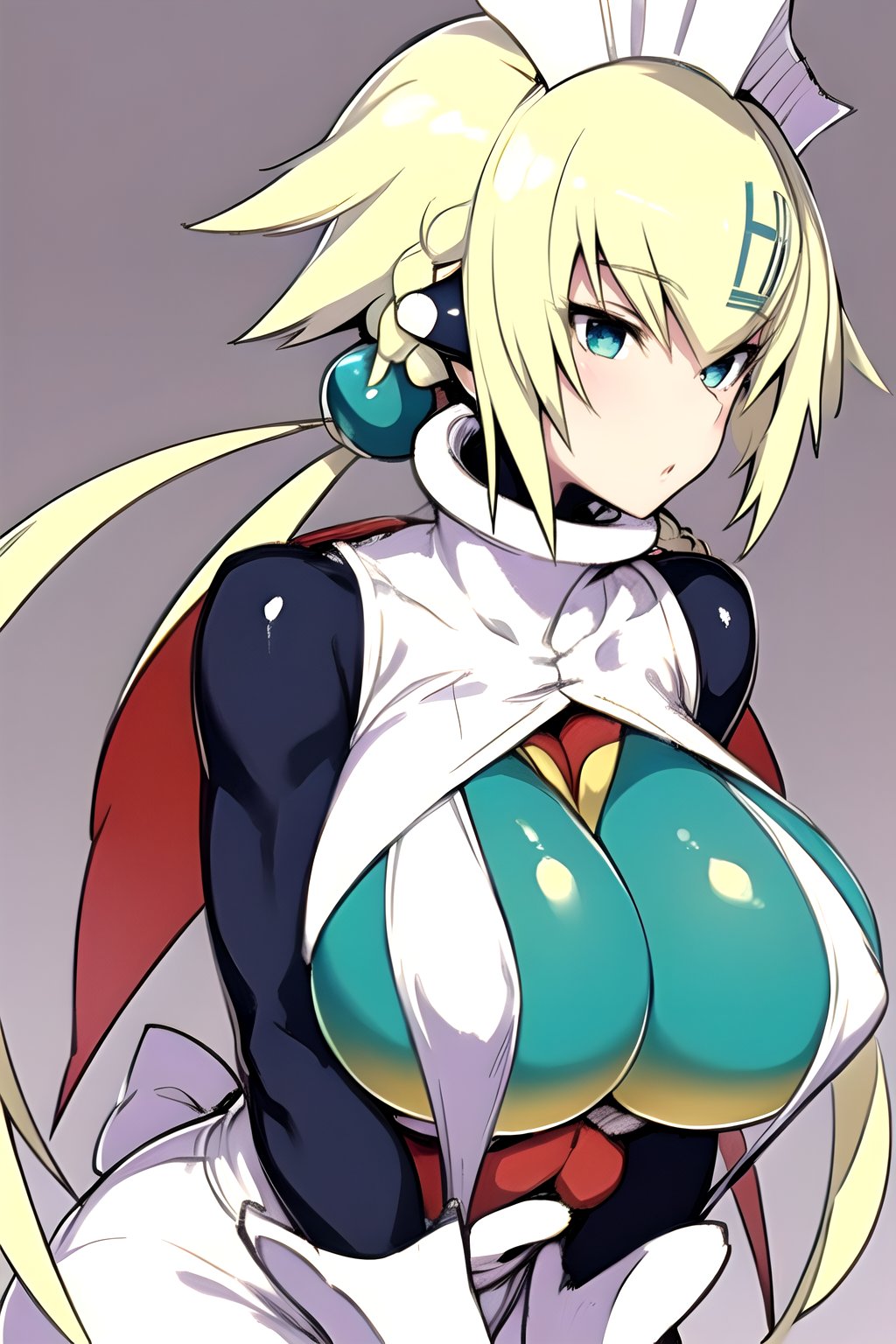 emera, huge breasts, perfect breasts, blonde hair, braid, twin tails,Emera