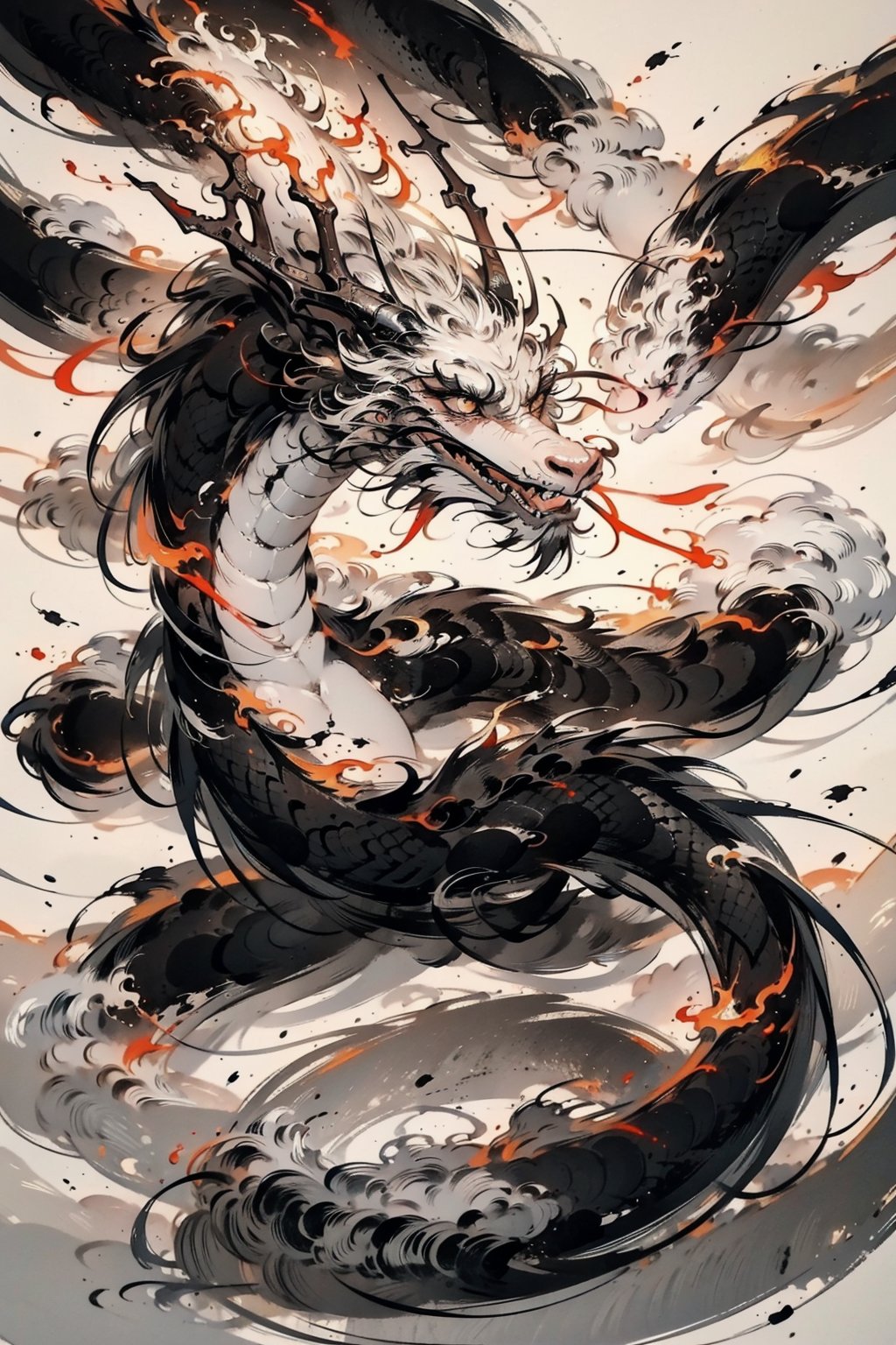  Chinese dragons_ink and wash styles_misty clouds_ancient paintings_flames,Sharp African claws