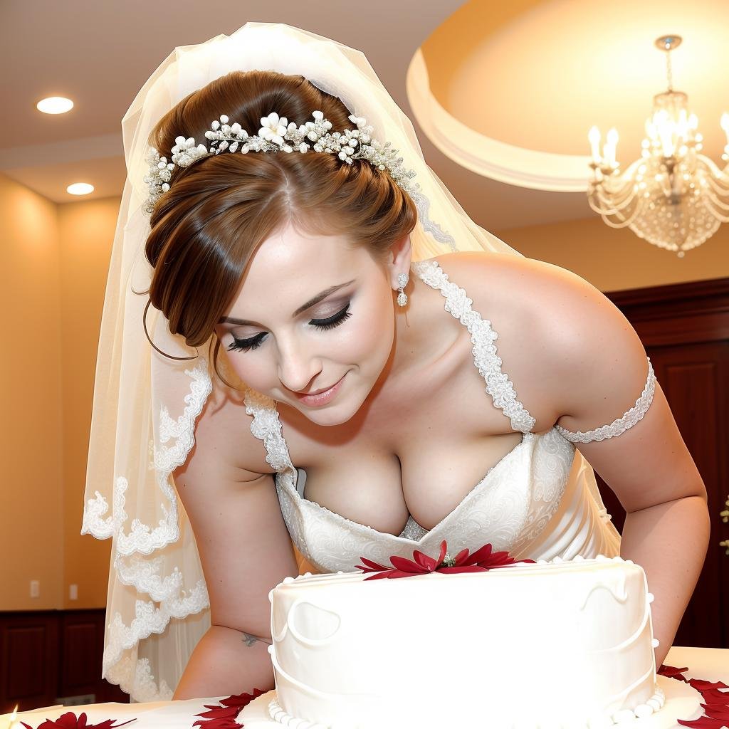 downblouse, beautiful bride cutting wedding cake <lora:RealDownblouse15_v3.2:1> 