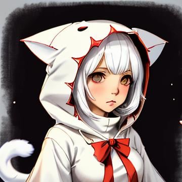 1girl dr24whitemage, cat hood <lora:Whitemage:1>, sfw