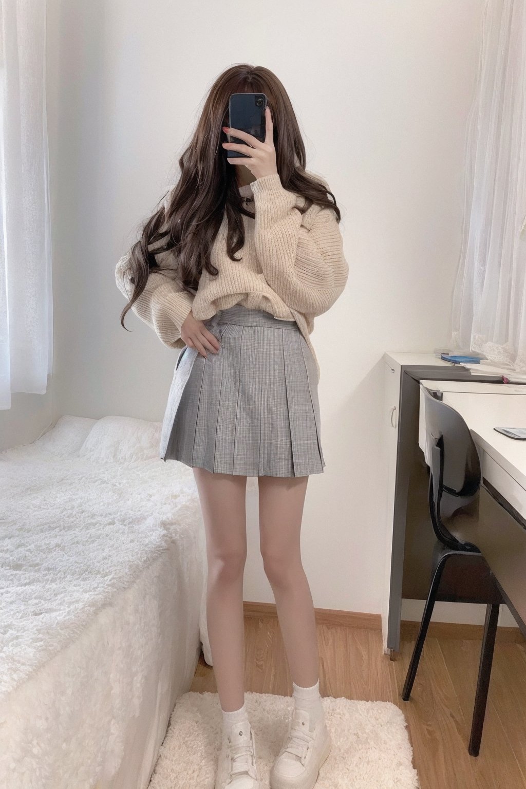  Best quality,xtt,aki,1girl,long wavy hair,good proportions,shapely body,( skirt), indoors, xtt