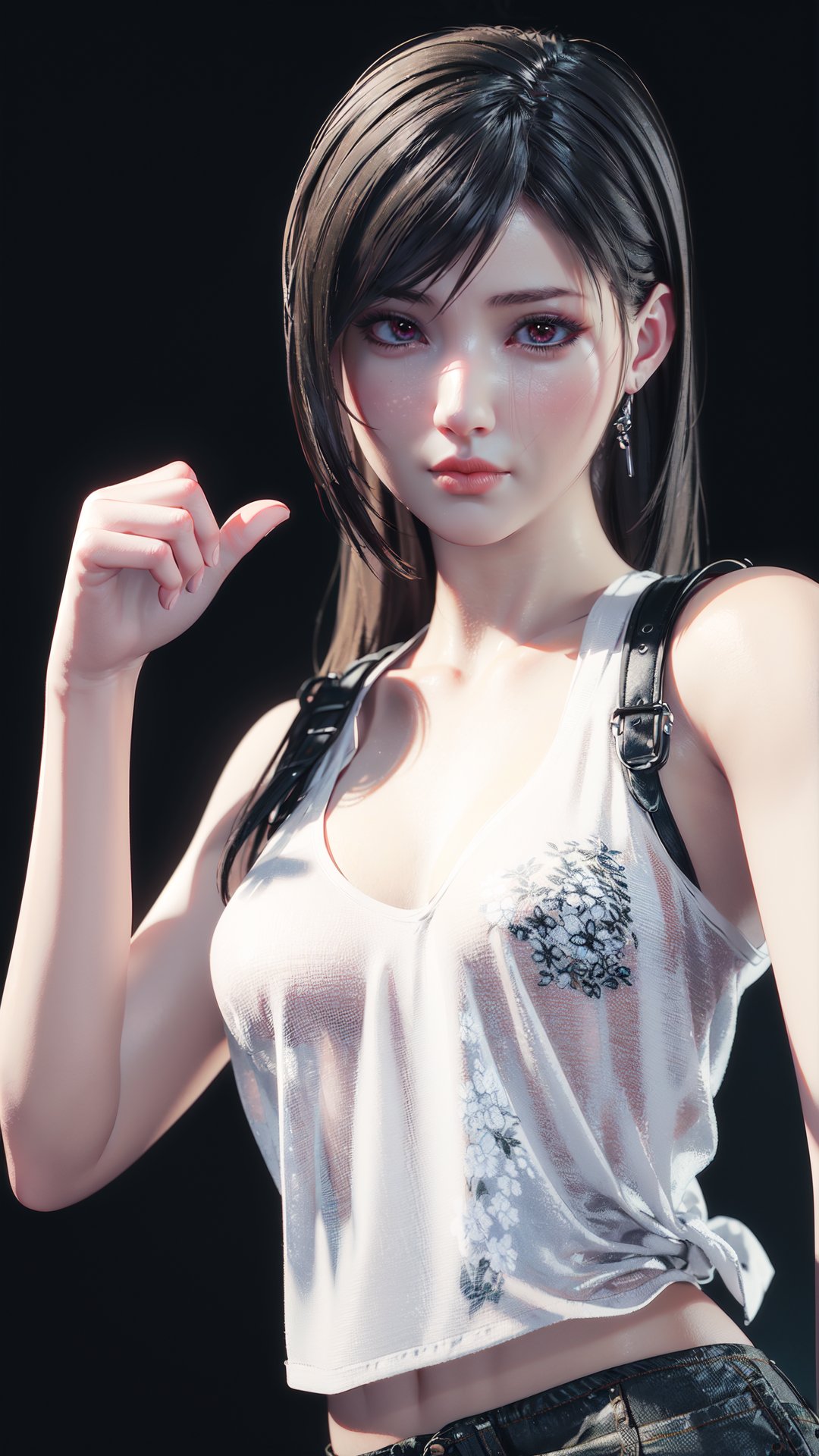  realistic, octane render, 3D CG, 

realistic,black background,1girl,White shirt,tifa lockhart