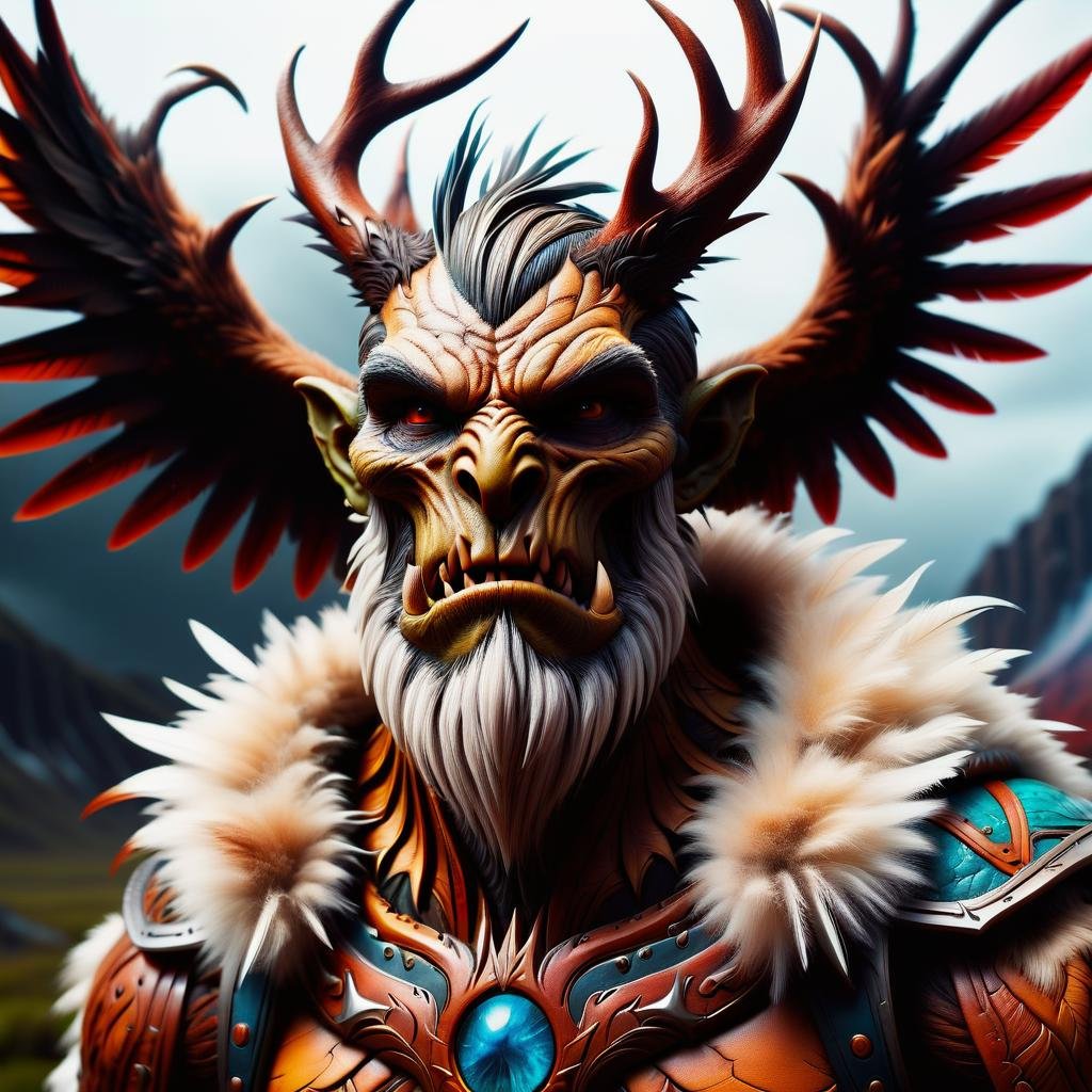 hyper detailed masterpiece, dynamic, awesome quality, DonMR31nd33rXL orc, mix of human and bird features, humanoid upper body, sharp claws, feathery wings, powerful, bird's beak, varied coloration,  distinctive and eerie screeching, stormy weather and winds, vengeance, punishment, wild, predatory, malevolent <lora:DonMR31nd33rXL-000008:1>