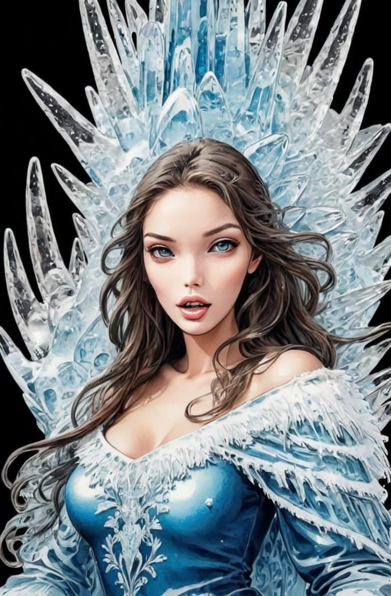 <lora:Milo_Manara_Style XL:1> masterpiece of traditional media, intricate details, best hand-drawn quality, young woman, mlmnr style, colorfull hand-drawn Ice Sculpture Festivals full of busy people