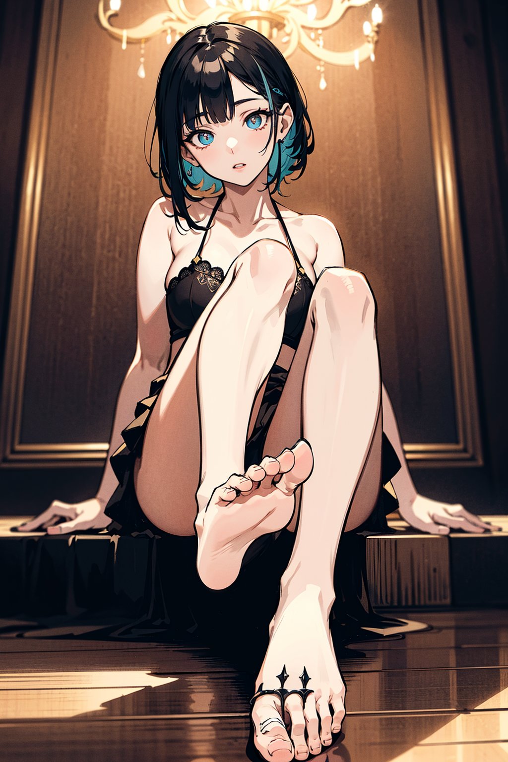 ((best quality)), ((masterpiece)), ((ultra-detailed)), extremely detailed CG, (illustration), ((detailed light)), (beautiful detailed eyes), (Vertical pupil:1.2), colored inner hair,depth of field, ((extremely detailed bare feet)), (((both bare_feet))) (hold plastic-bristle broom)