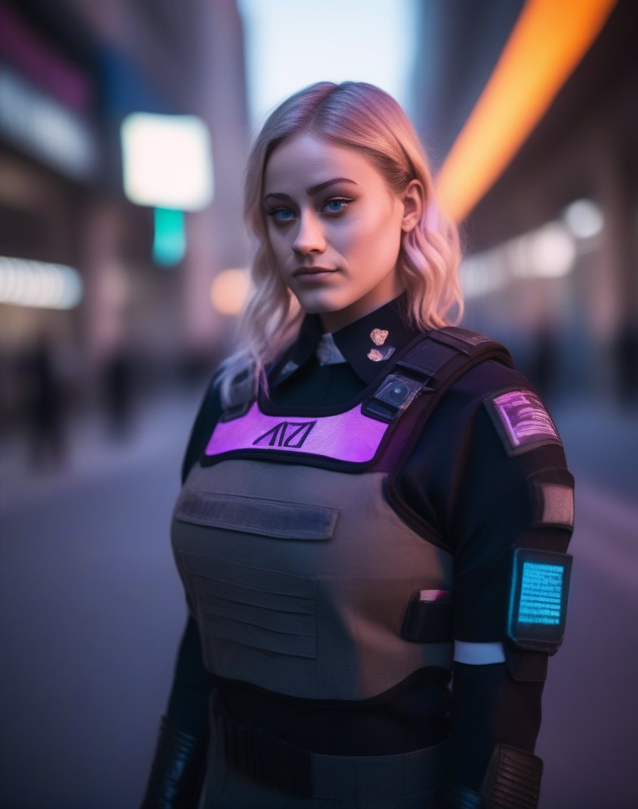 OliviaTaylorDudley,<lora:OliviaTaylorDudleySDXL:1> (8k, RAW photo, best quality, masterpiece:1.2), (realistic, photo-realistic:1.37), ultra highres, depth of field, chromatic aberration, caustics, Broad lighting, natural shading,Fujifilm XT3,ultra detailed,cyberpunk uniform,1girl, solo,standing, looking at viewer, outdoors,street