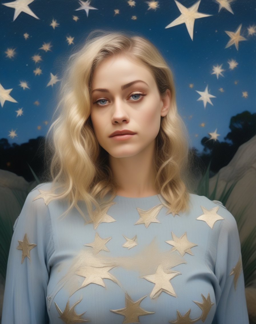 OliviaTaylorDudley, art by Dorothea Sharp, portrait, Hopeless,close up of a Middle Aged Hellenistic Girl, fashion modeling pose, from inside of a Zoo, Silver water, Stars in the sky, equirectangular 360, 50s Art, 35mm, arthouse, <lora:OliviaTaylorDudleySDXL:1>