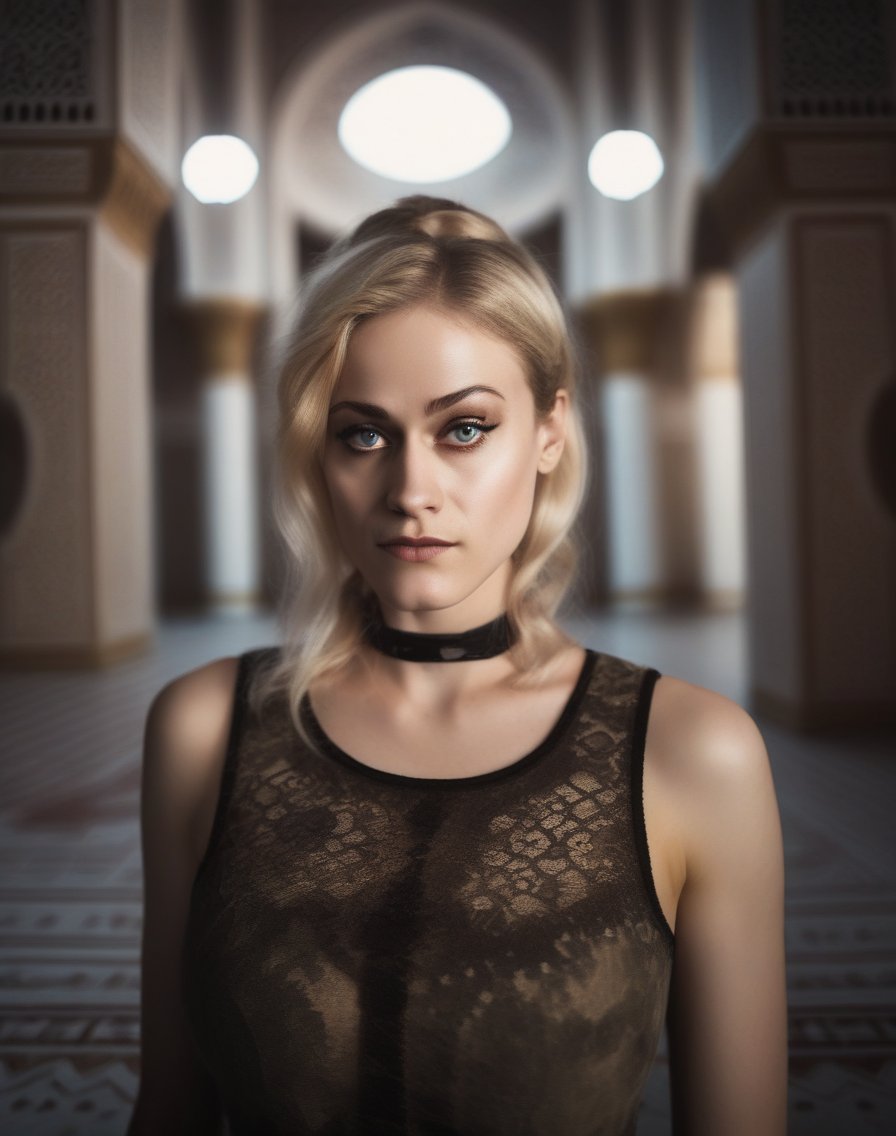 OliviaTaylorDudley, (art by Guido Reni:0.8) , photograph, Studio shot of a Funky Witty light-weight Girl, inside of a Magnificent Mosque, Moon in the night, soft focus, Satisfying, Dieselpunk, Canon RF, telephoto lens, <lora:OliviaTaylorDudleySDXL:1>