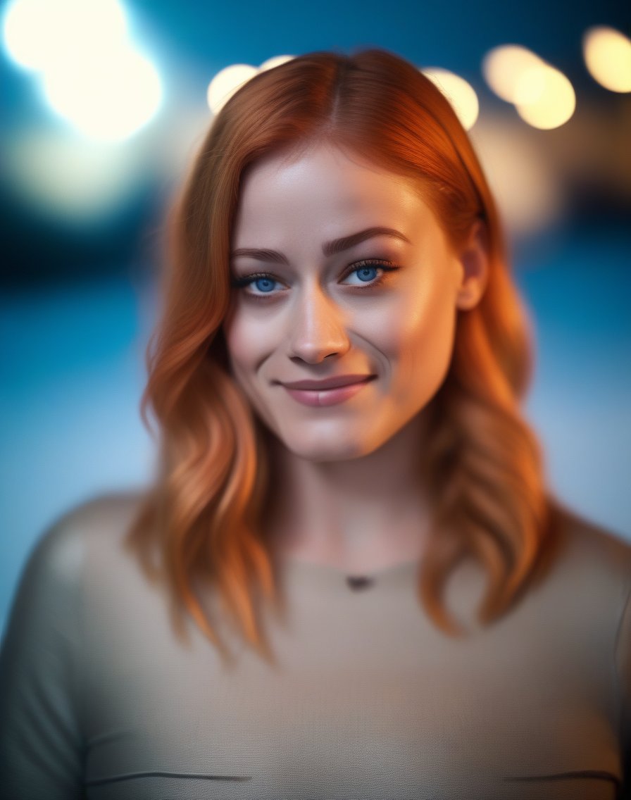 OliviaTaylorDudley,<lora:OliviaTaylorDudleySDXL:1>, cinematic photo (art by Mathias Goeritz:0.9) , photograph, Lush Girlfriend, looking at the camera smiling, Rich ginger hair, Winter, tilt shift, Horror, specular lighting, film grain, Samsung Galaxy, F/5, (cinematic still:1.2), freckles . 35mm photograph, film, bokeh, professional, 4k, highly detailed