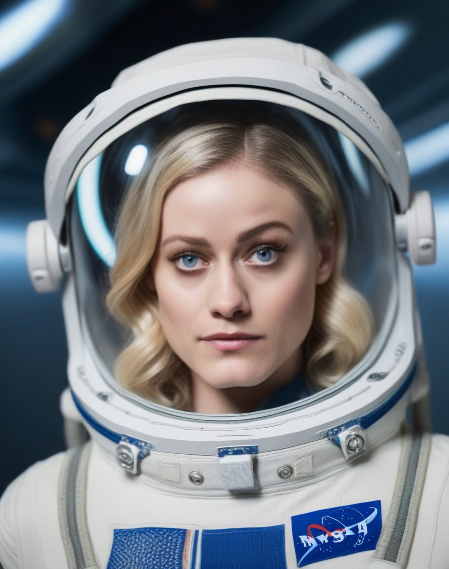 OliviaTaylorDudley,<lora:OliviaTaylorDudleySDXL:1>,photo,detailed background, stunning beauty, high quality photo, perfect composition, perfect details and textures, highly detailed, front view, looking at camera, perfect lighting, with an astronaut suit in the space station