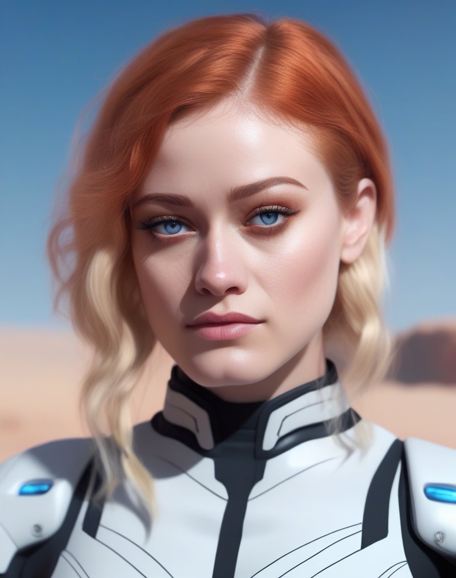 OliviaTaylorDudley,<lora:OliviaTaylorDudleySDXL:1>,portrait,female, beautiful face and flawless skin!, perfect nose!! intricate elegant highly detailed digital painting artstation concept matte sharp focus illustration by Ruan Jia on ArtStation HD. W- 1024 n9x 35mm T3d"s glass oc commission photorealistic portrait cinematic action shot of a young woman with red hair in style anime movie character from the future standing at an alien planet background | drawn as if wearing white braided skirt holding blue lightsaber 4k detail hyperreal symmetrical full body well proportionate realistic high resolution quality 8K pastel colours soft lighting cute freckles + blonde short
