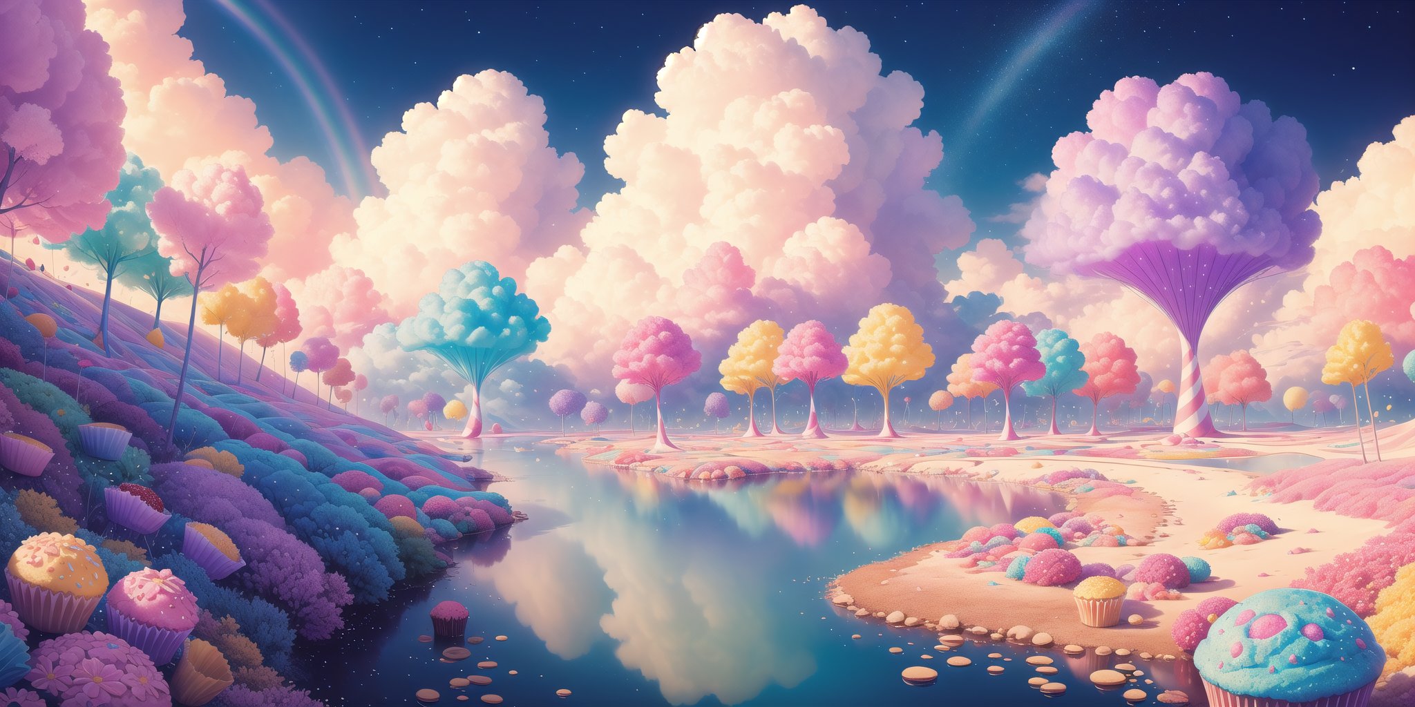 (masterpiece,  best quality:1.2),  8k,  top quality,  cryptids,  cookie,  (sugar,  glitter),  rainbow,  glowing,  digital illustration,  insaneres,  surreal,  (panoramic view),  cinematic,  ultra-detailed wallpaper,  intricate details,  island of dreams,  [above the clouds,  floating] raytracing,  (blending),  in the style of pixar,  cloud,  cotton candy,  whipped cream,  dream,  fantastic lighting and composition,  fruit,  colorful,  vivid,  a world made of candy,  plant,  scenery,  full background,  (cupcake:1.2),  highly detailed,  3d,  beautiful,  personification,  deep depth of field,  adorable,  cute,  (gradients),  sweet,  shiny,  delicious,  bloom,  volumetric lighting,  (fantasy),  candyland,  candy,  see-through,  transparent,  (jello),  coral colors,  smooth,  extremely detailed, cryptids, (best quality, kawaiitech, rayearth, retro artstyle,<lora:EMS-179-EMS:0.200000>,<lora:EMS-8999-EMS:0.200000>,<lora:EMS-29836-EMS:0.100000>,<lora:EMS-27722-EMS:0.700000>