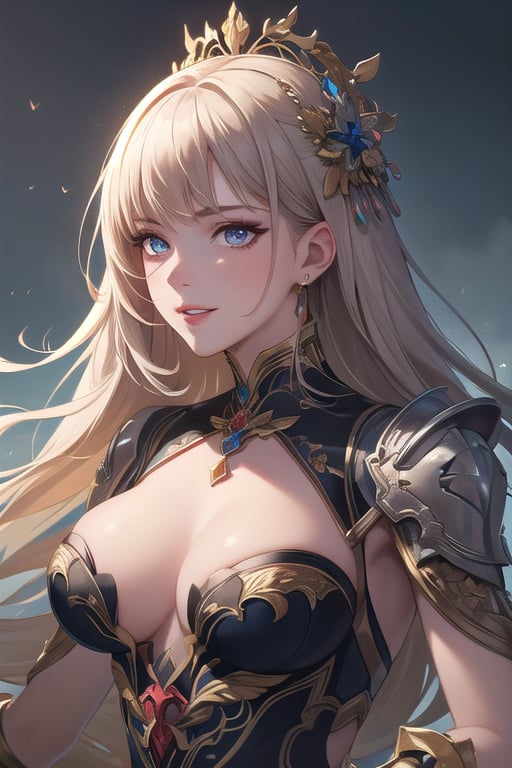 ((masterpiece)),  ((best quality)),  (ultra-detailed),  absurdres,  extremely detailed CG unity 8k wallpaper,  Official Art,   beautiful face,  detailed hands,  expressive eyes,  upper body,  close up,  solo,  scenery,  illustration,  dramatic lighting,  standing,  arm at side,  seductive smile,  parted lips,  1girl, lady,  ((masterpiece)),  , absurdres,  HDR