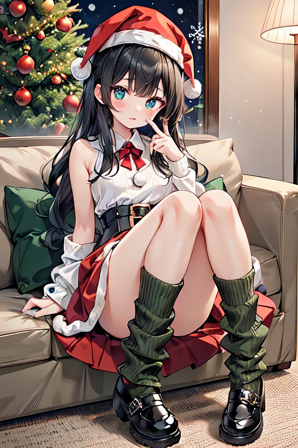 (best quality, masterpiece), 1girl, 22 years old, cute girl, shiny body, shiny skin, (Christmas costume, medium breasts), indoors, sitting, christmas stage,(wearing dark green loose socks), dark green heaps socks,(MaryJane shoes),
BREAK
super detailed skin, beautiful detailed eyes, perfect arms, perfect hand, perfect finger, perfect legs, full-body shot,
highly detailed beautiful face and eyes,heaps socks