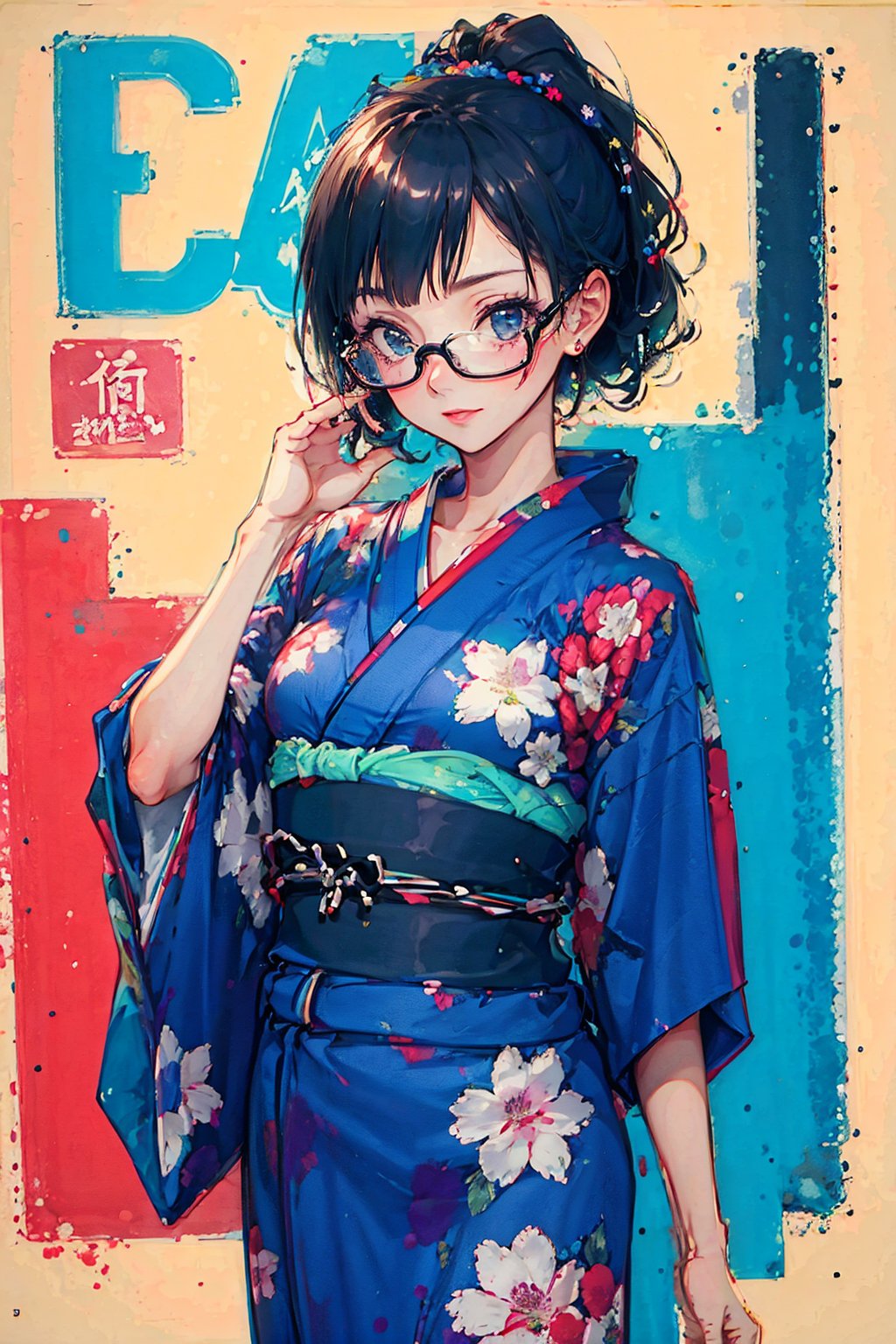  1girl, eyewear,long_hair, white_background,, yinyou, yukata re