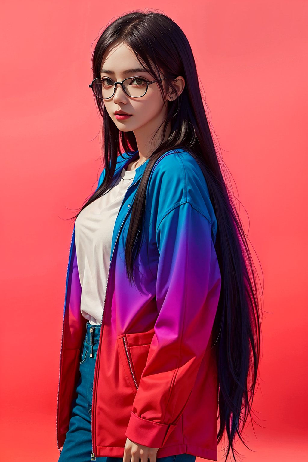  1girl, eyewear,long_hair, looking at viewer,cowboy shot, gradient  theme,