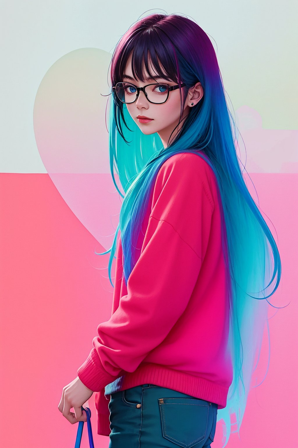  1girl, eyewear,long_hair, looking at viewer,cowboy shot, liuti,colorful hair,