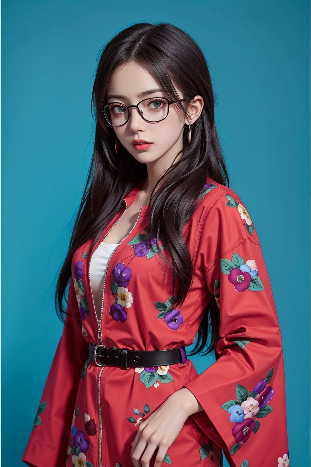  1girl, eyewear,long_hair, looking at viewer,cowboy shot, liuti,colorful clothes,