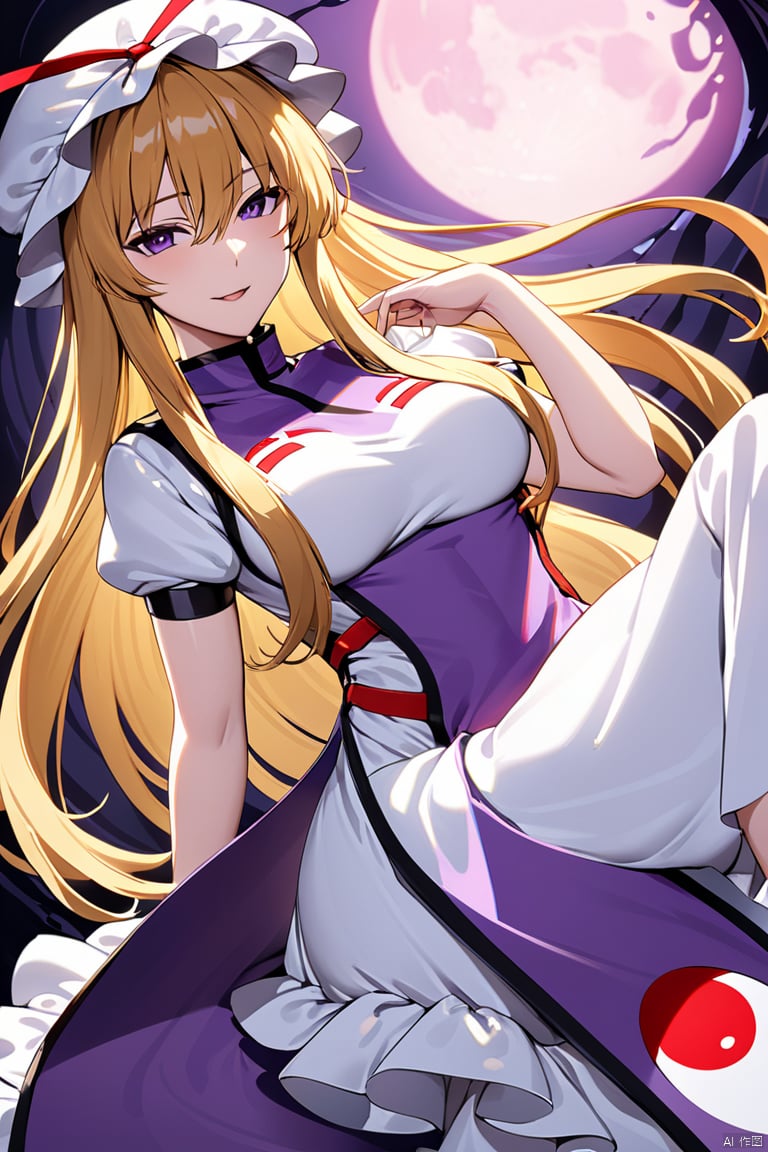 
solo,masterpiece,best quality, solo,masterpiece,best quality, yukari_touhou, yakumo_yukari_touhou, 1girl, tabard, gap_, touhou,white_dress