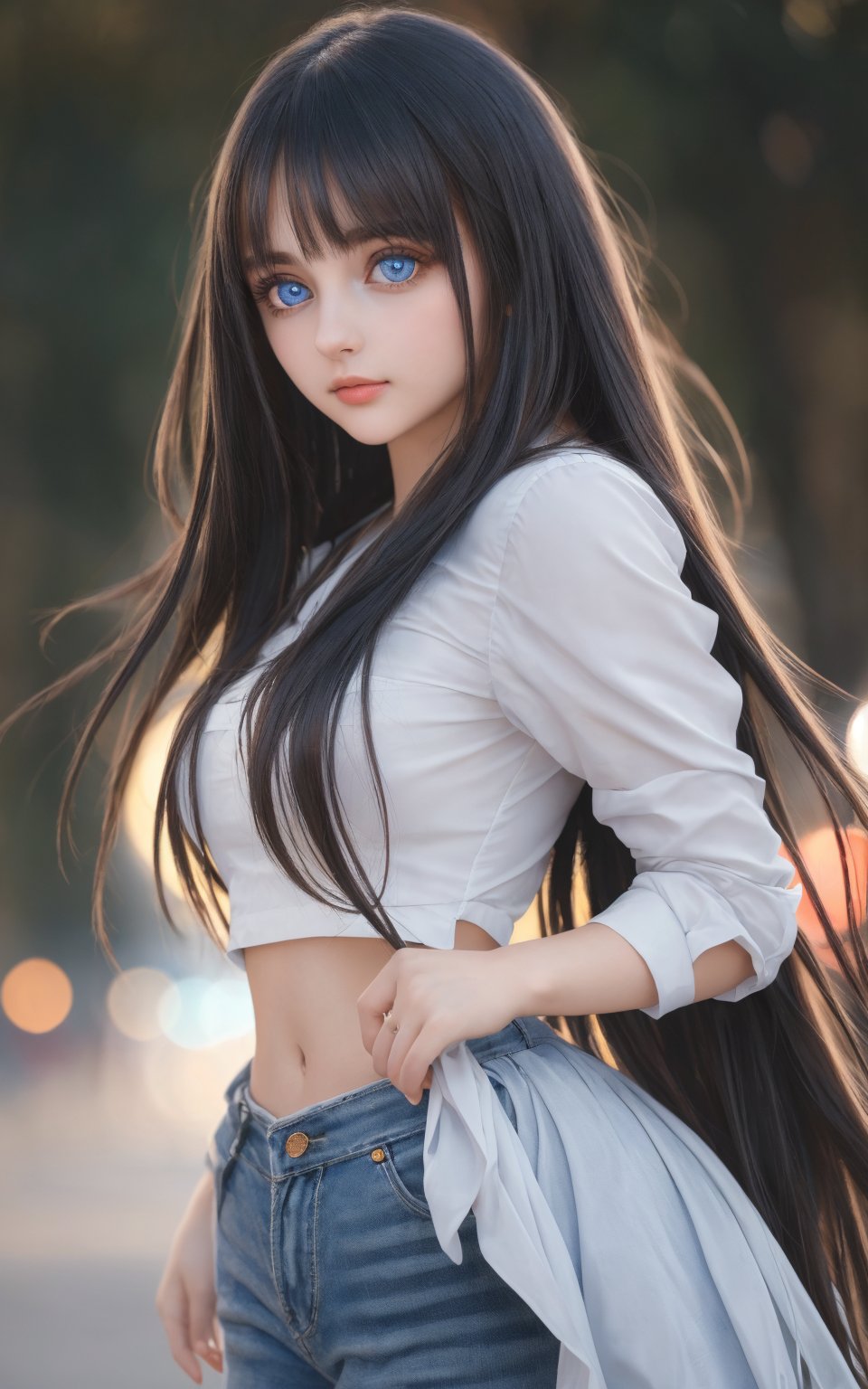 (8k, best quality, masterpiece:1.2),(best quality:1.0), (ultra highres:1.0), a beautiful girl,  from head to waist, extremely luminous bright design,autumn lights, long hair,  big eyes, amazing eyes, details eyes, 