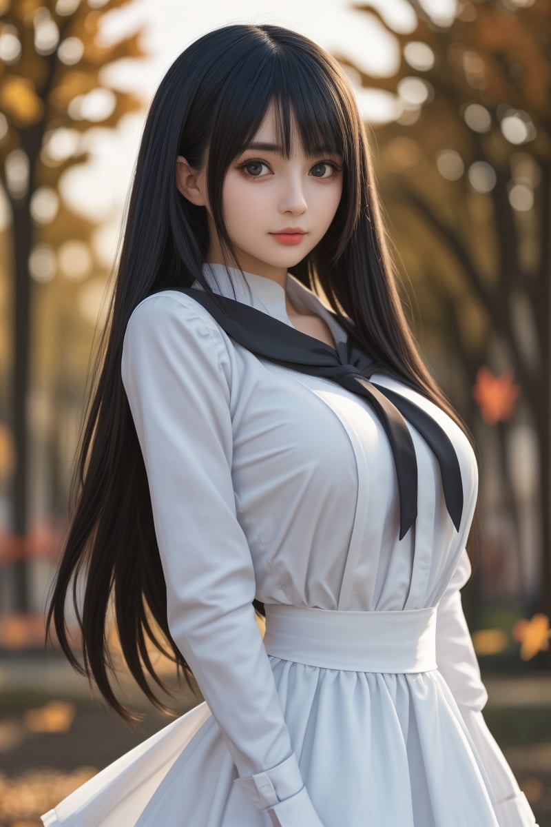 (8k, best quality, masterpiece:1.2),(best quality:1.0), (ultra highres:1.0), a beautiful girl, maid cosplay,  from head to waist, extremely luminous bright design,autumn lights, long hair,  amazing eyes, details eyes, ,<lora:659111690174031528:1.0>