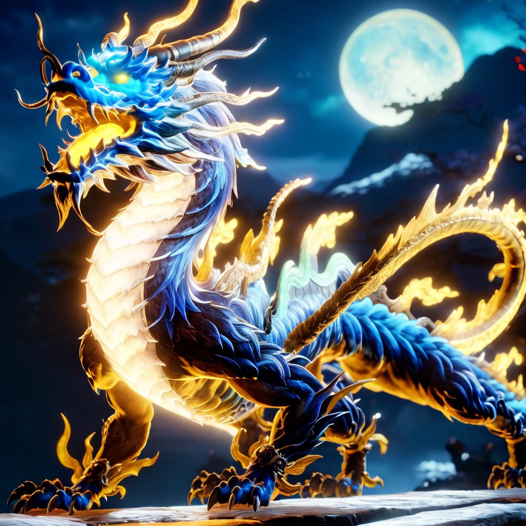 niohxlguardiansprt, azurite chinese dragon,l ooking seriously at the viewer, no jokes, epic, cinematic, 128k uhd, raw photo, masterpiece, awardwinning, trending on artstation, official art, wallpaper art, maybe album cover?, aesthetic and good looking, GLOWING