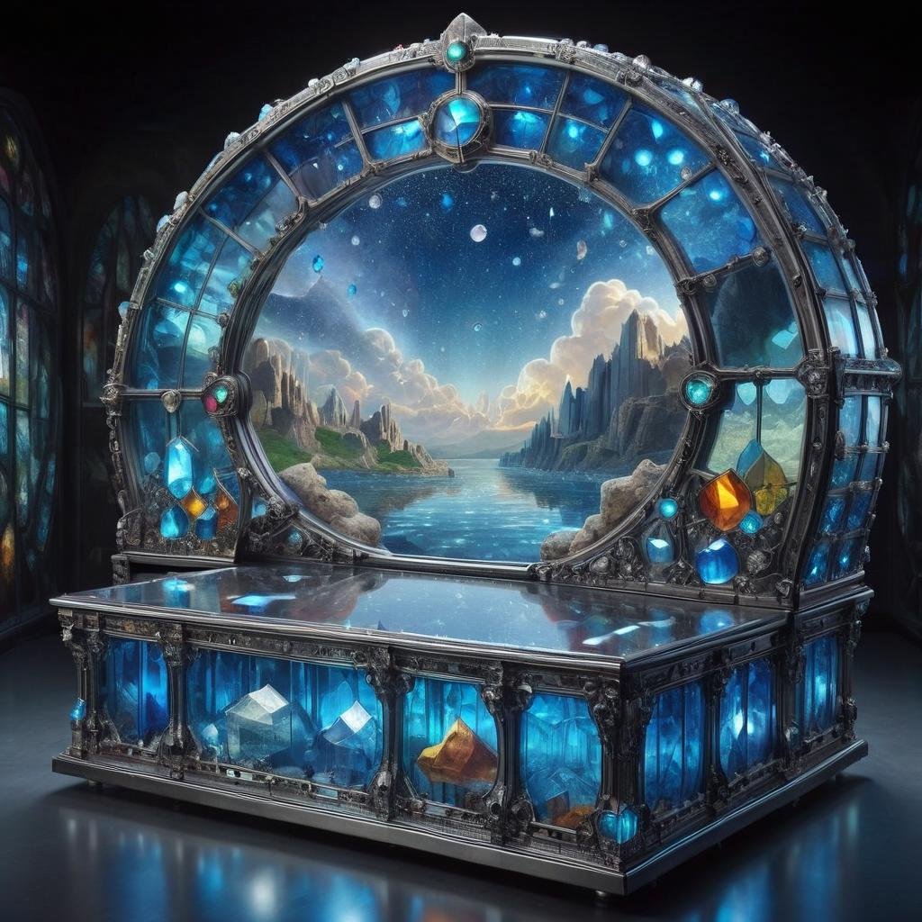 cloud city stained glass window,cave pool,urban wildlife BREAK <lora:bgst:1>bgst   celestial shuttle, trunk lid,   roof box,  crystal, curved,  porous texture,