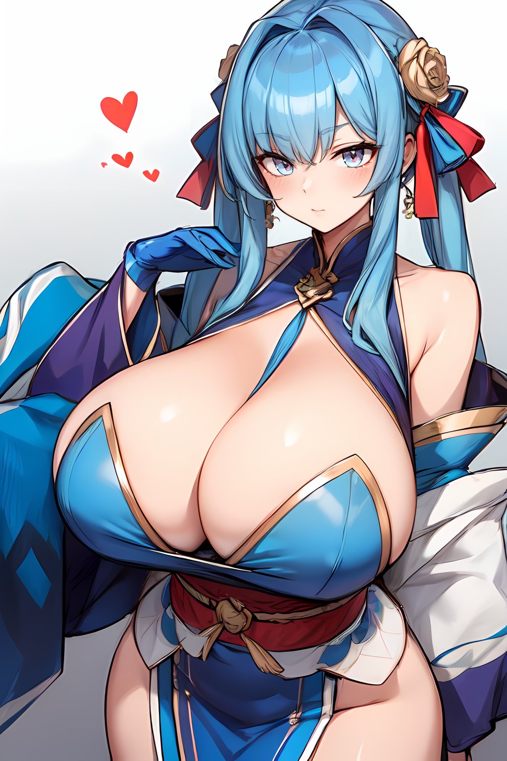 choujiroo, blue hair, huge breasts